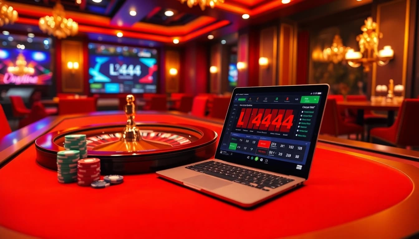 Experience the thrill of betting with l444 at an elegant casino table filled with vibrant chips and cards.