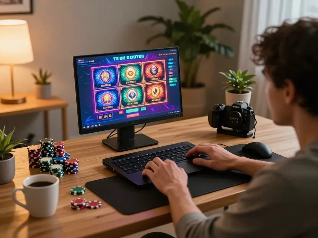 Engaging online gaming setup demonstrating nhà cái uy tín with vibrant slot displays and cozy atmosphere