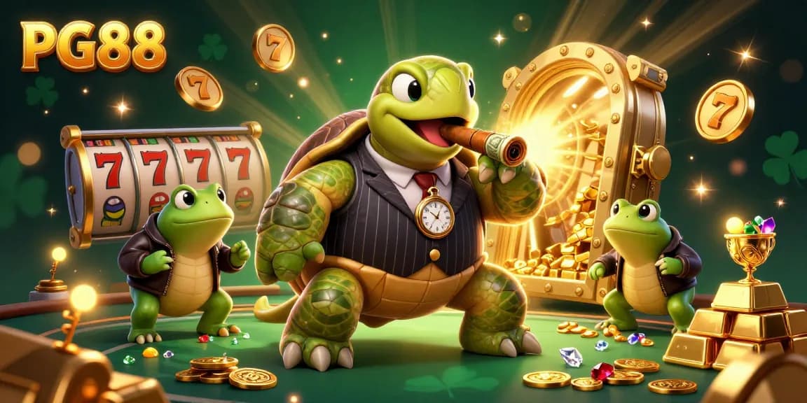 Engage with PG88's thrilling casino experience featuring dynamic slot reels, a colorful assortment of gems, and immersive characters.