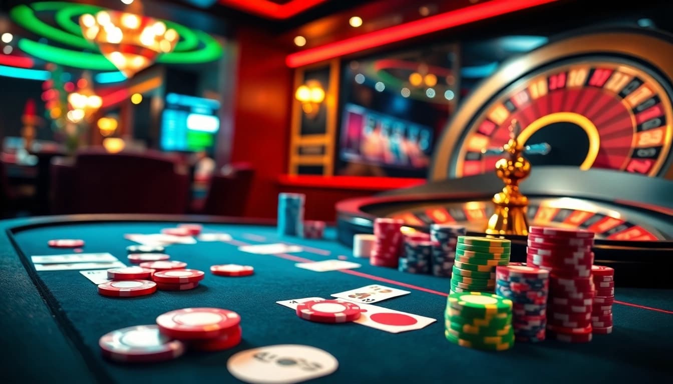 Experience high-stakes gambling at the au88 poker table with colorful chips and exciting gameplay.