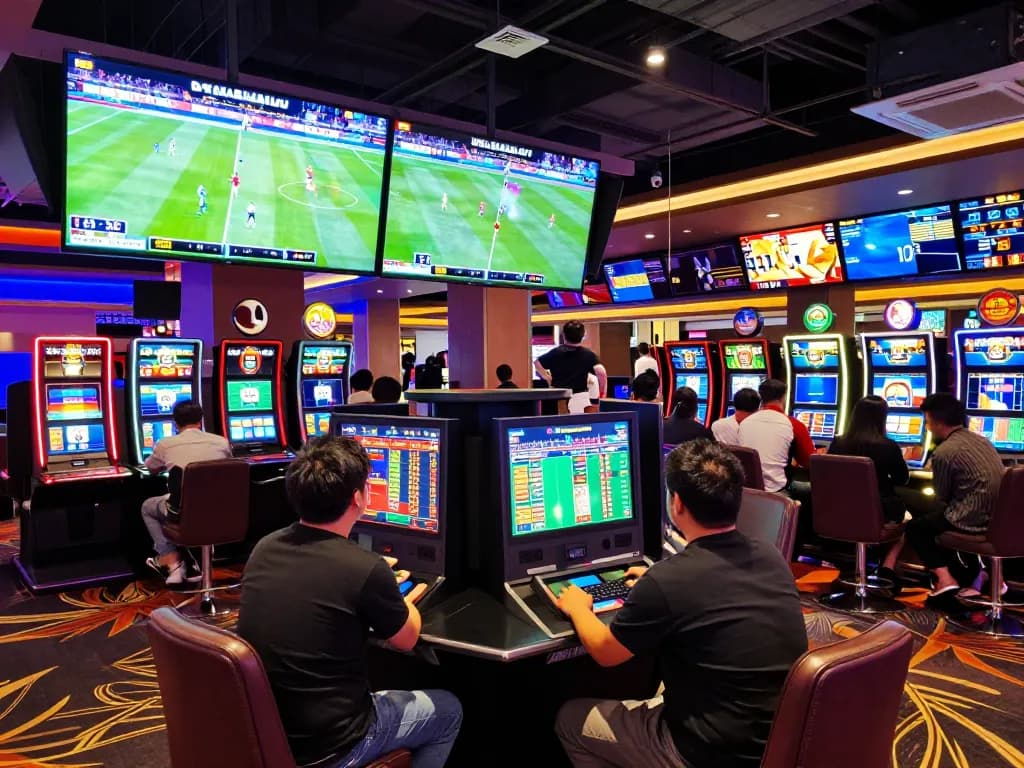 Observing kèo nhà cái in a bustling sports betting area with enthusiastic bettors placing wagers.