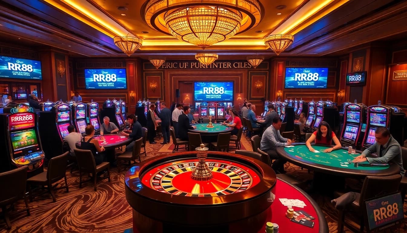 RR88 players engaging in exciting casino games at a luxurious casino setting