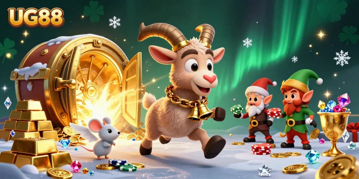Experience the thrill of UG88 as festive characters navigate a holiday-horror casino atmosphere.