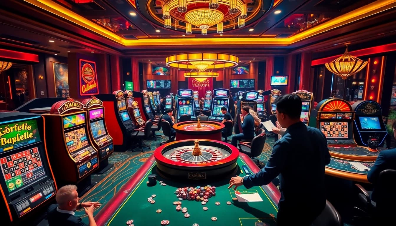 Engaging casino atmosphere showcasing players at tables, highlighting TG88 themed excitement and thrill.