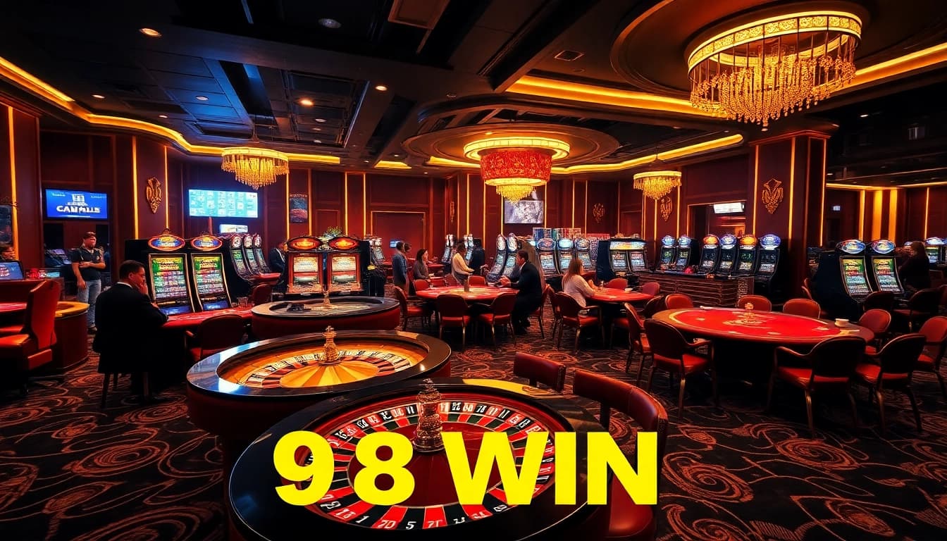 Experience the thrill of 98 WIN with players engaged at luxury casino tables.