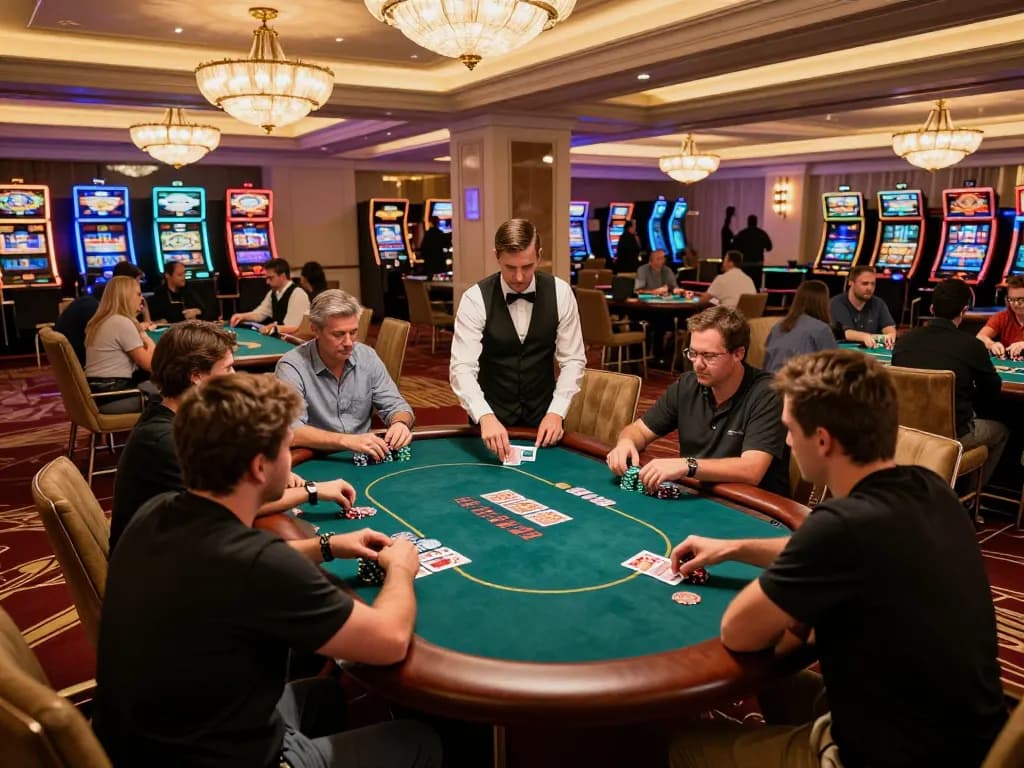 Players at HZ88 poker table showcasing a vibrant casino environment with excitement and engagement.