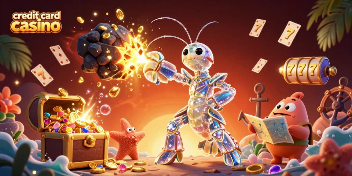 Experience thrilling gameplay at a credit card casino with animated slots and vibrant gems.