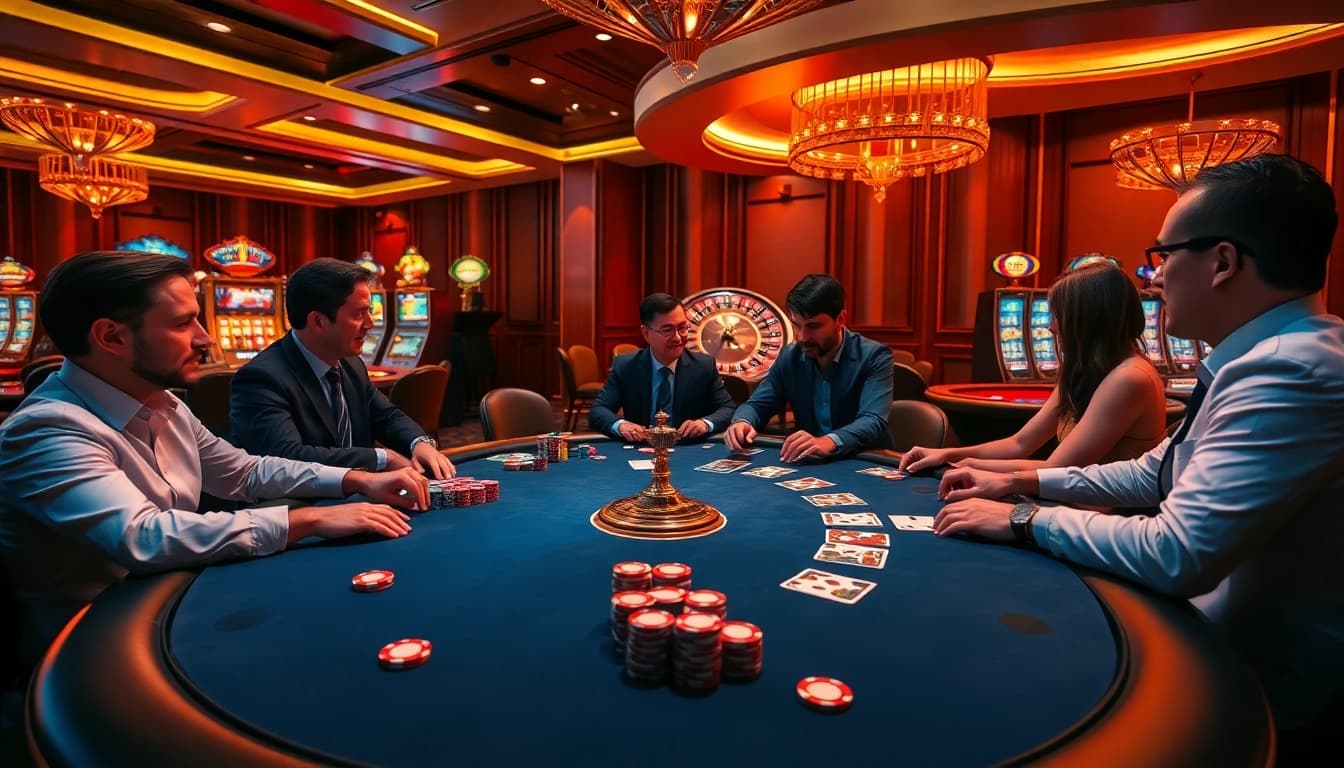 Experience the vibrant atmosphere of gambling at https://hello88app.com/ with a high-stakes poker game.