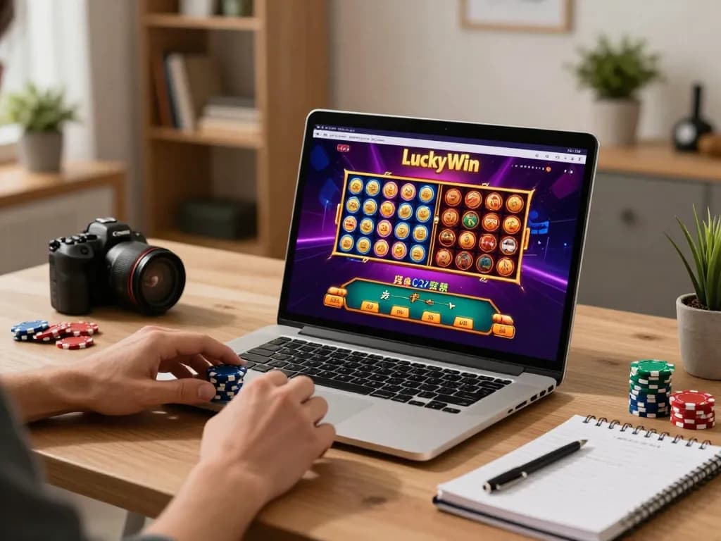 Experience thrilling gameplay at LuckyWin casino with focused player and vibrant game visuals