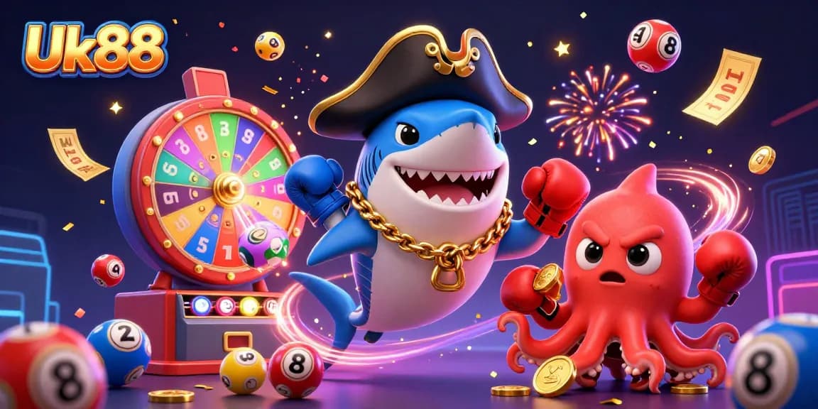 Win big with Uk88 in this vibrant 3D illustration depicting party-like lottery excitement!