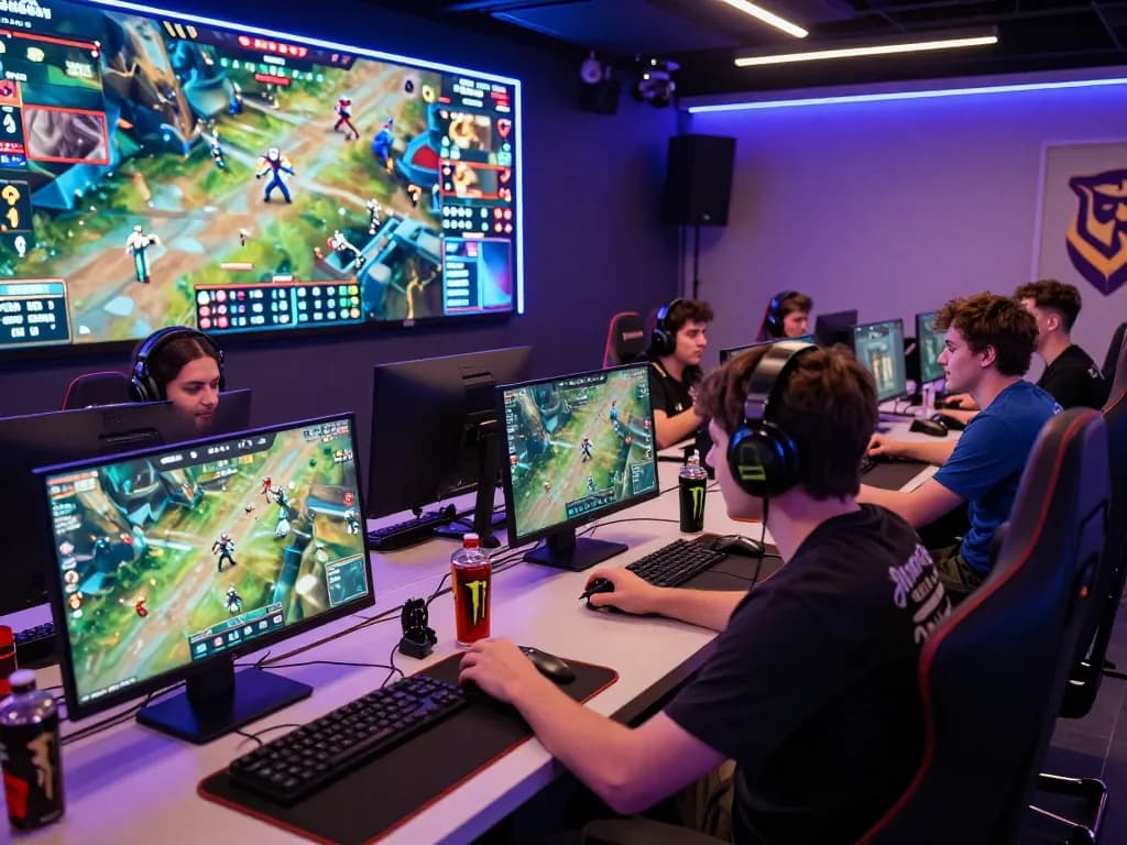 Engaged esports betting players using gg88.com in a vibrant gaming lounge.