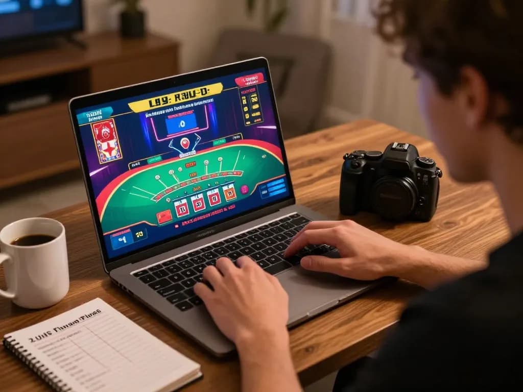 Engaging in an online uk88 blackjack game with a strategic setup at home