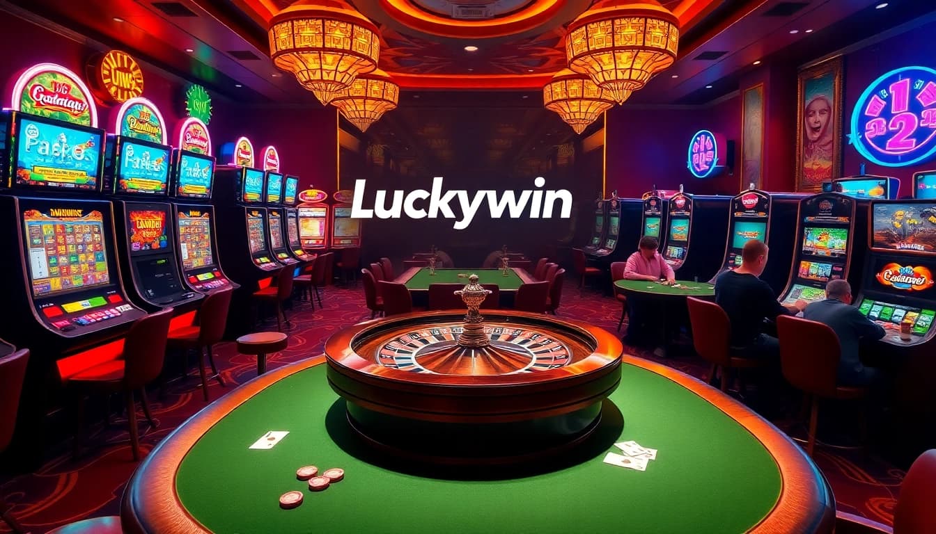 Luckywin features a luxurious casino with vibrant slot machines and exciting live poker action.