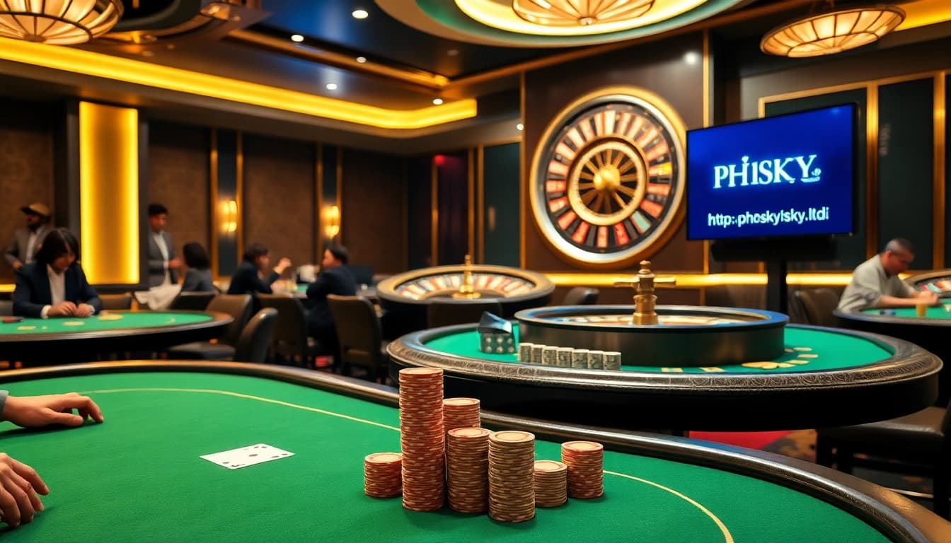 Experience the thrill at https://phsky.ltd/ with an elegant casino table set for high-stakes poker.