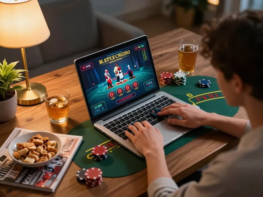 Engaged player enjoying live baccarat on a laptop, highlighting the b52 experience in modern gaming.