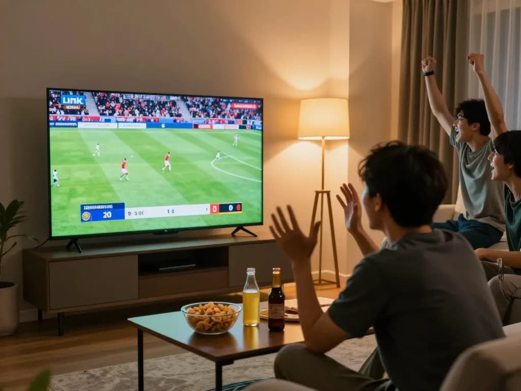 Watch thrilling soccer matches via Link Xoilac with friends in a cozy living room setting