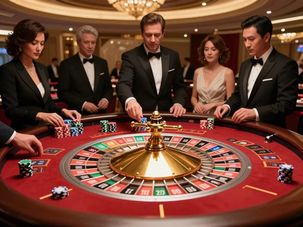 Experience GG777 roulette excitement with players at a luxurious casino table.