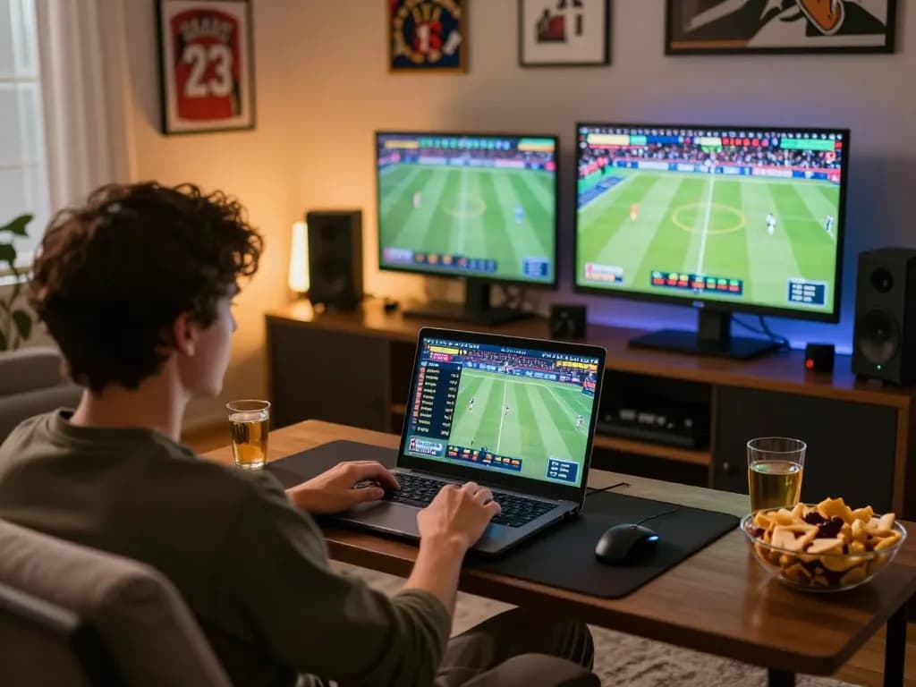 Engaging in sports betting with keonhacai5, analyzing odds and game stats at home.