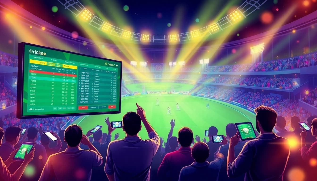 Engage in cricket betting with Crickex through an exciting online interface, featuring live scores and vibrant visuals.