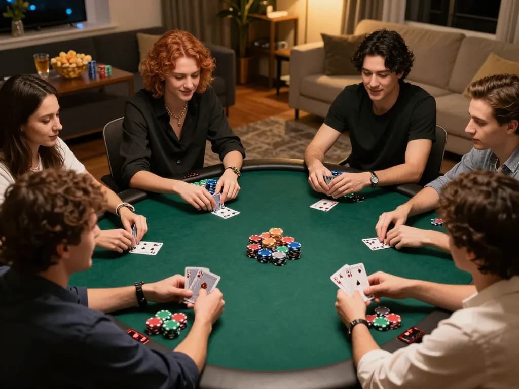 Players enjoying a poker game at home, showcasing the engaging atmosphere of nhà cái CM88.