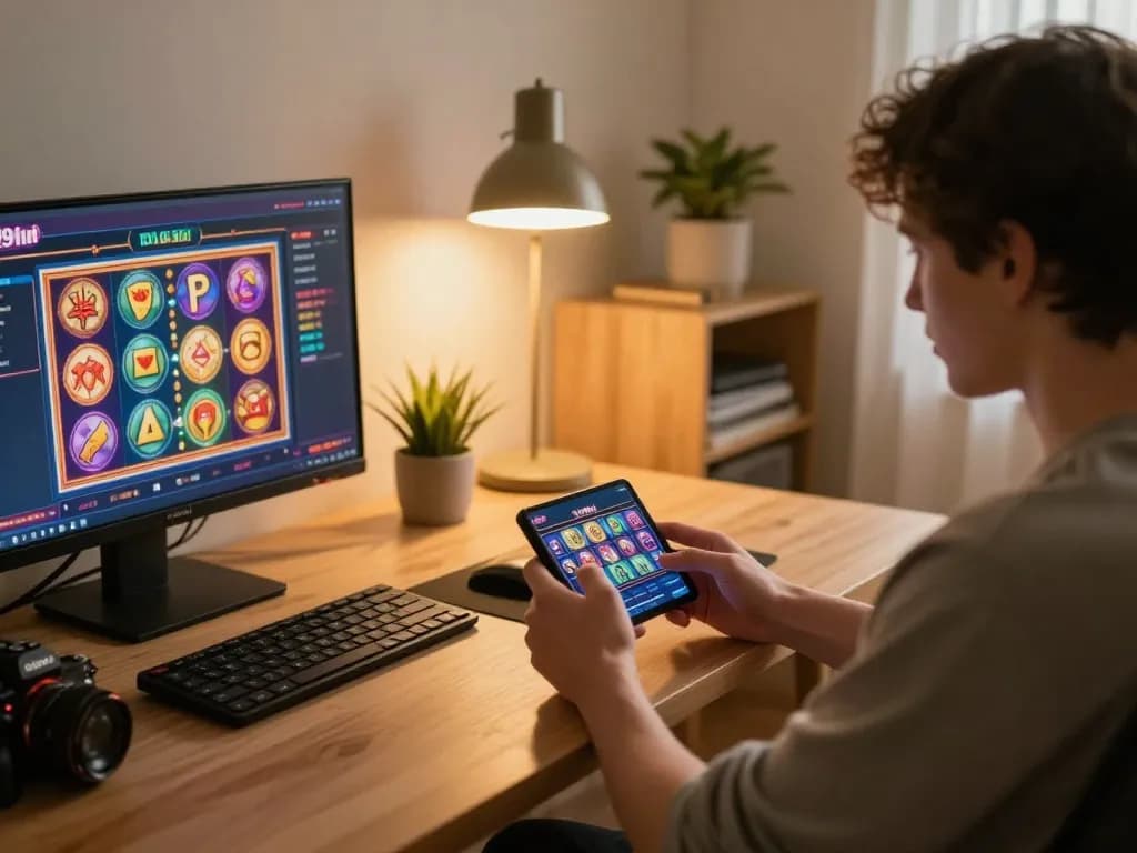 Experience thrilling gameplay with 789win app on mobile device in cozy home setup