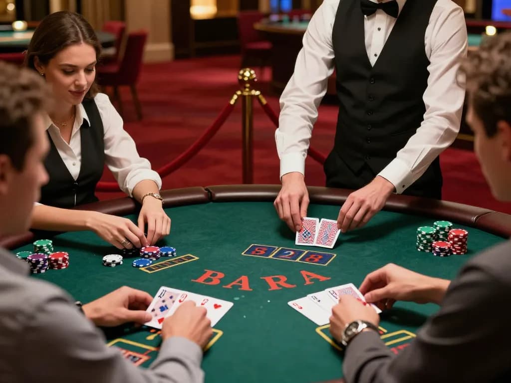 DOLA789 players enjoying an intense blackjack game at a luxury casino with high-stakes excitement.