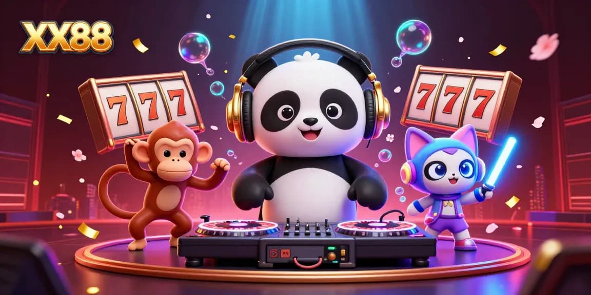 Spin into excitement with XX88's lively casino scene featuring playful characters and vibrant elements.