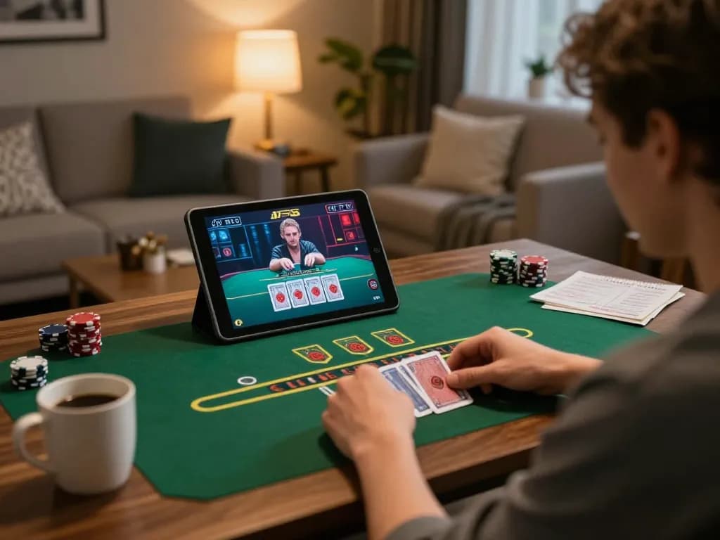 Player engaged in live blackjack game on TT88 tablet in cozy home setting