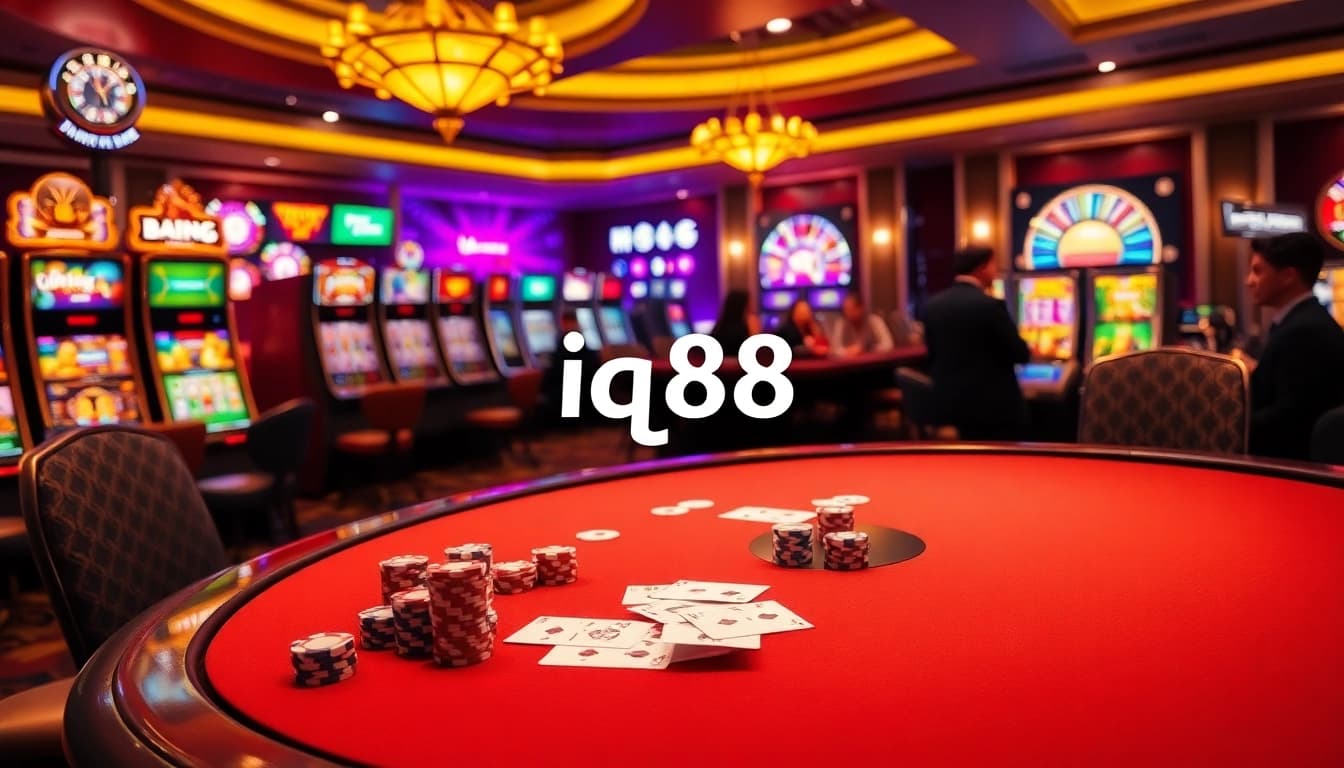Engage with thrilling gameplay at iq88 featuring luxurious casino tables and vibrant slot machines.