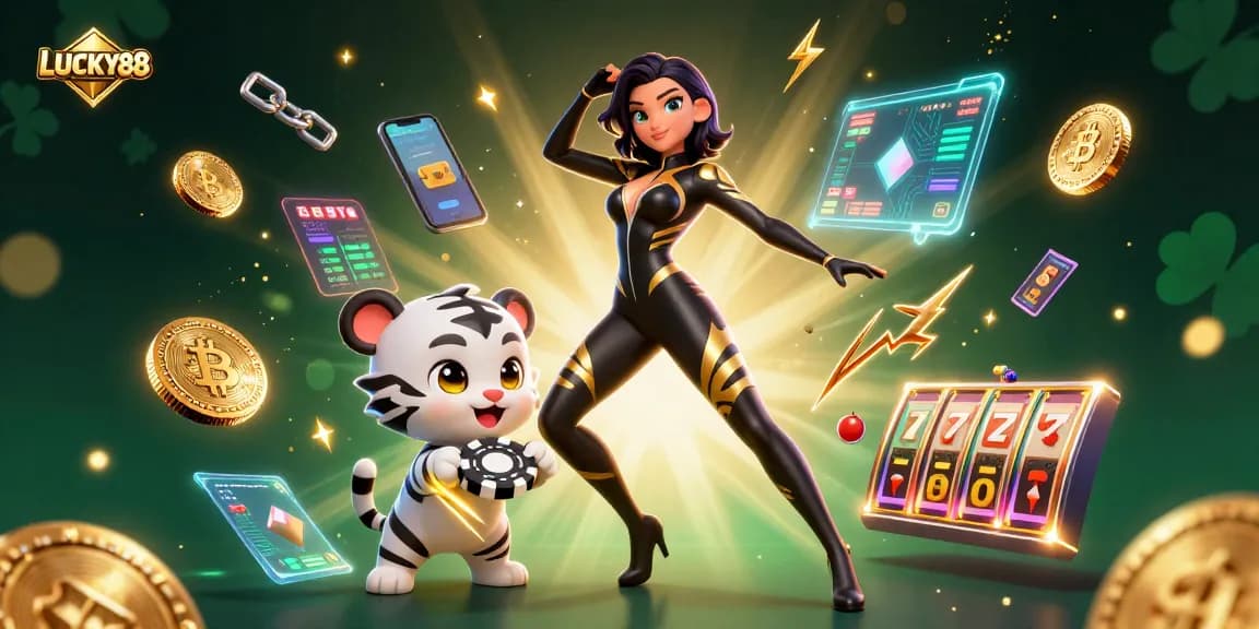 Experience thrilling gameplay with LUCKY88 featuring vibrant slot machine elements and an engaging scene.