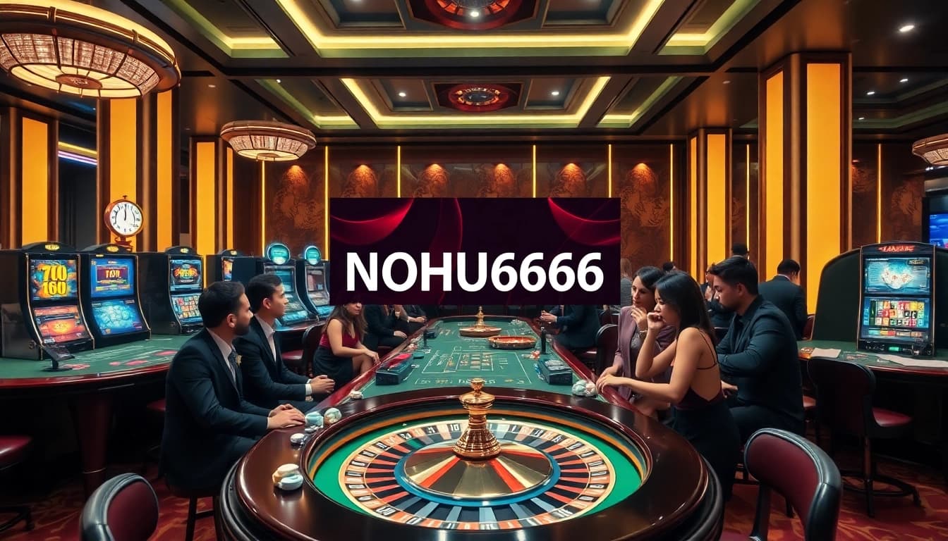 Experience the thrill of NOHU666 with luxurious casino visuals showcasing vibrant games and engaging players.