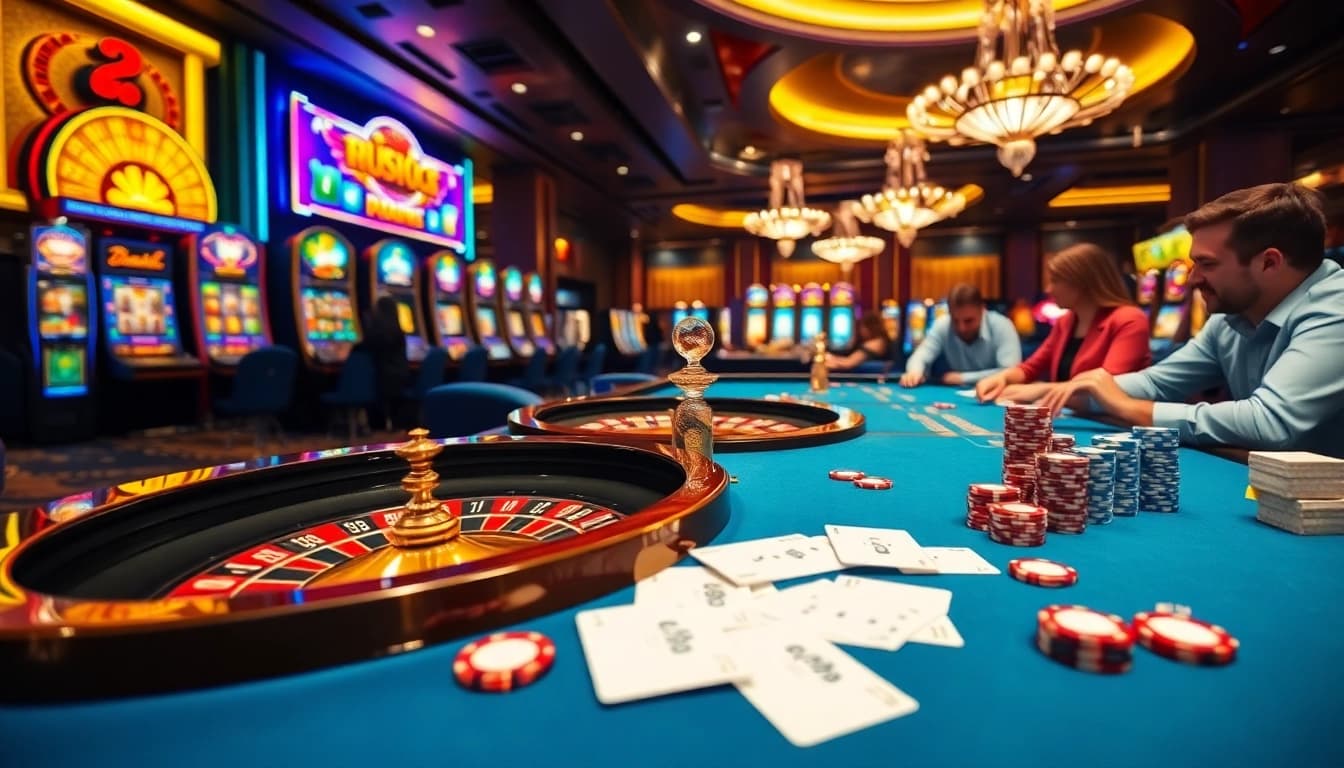 Players enjoy the vibrant atmosphere at https://rr88.pizza/ with roulette, slots, and poker excitement.