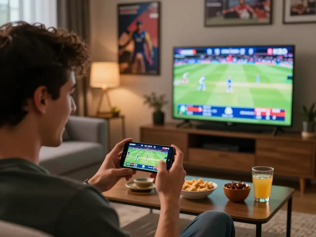 Experience live betting excitement with KKBD as a player engages in cricket action on their smartphone.