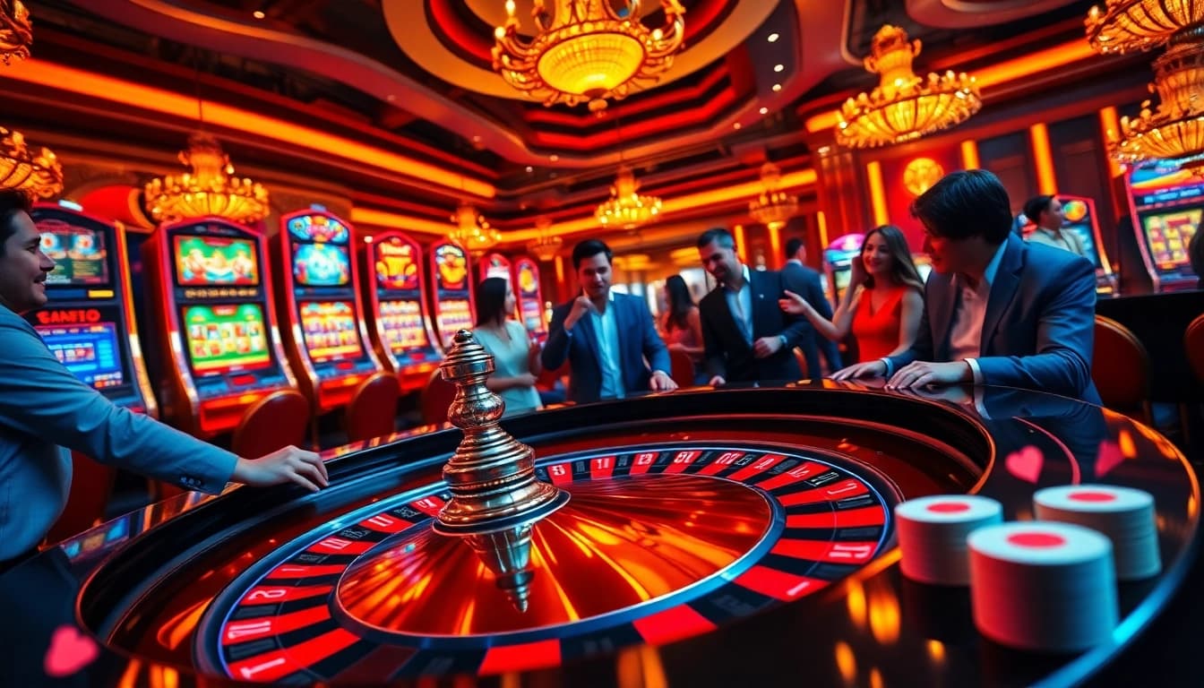 Exciting players at SC88.today engage in spirited roulette action, surrounded by vibrant casino elements.