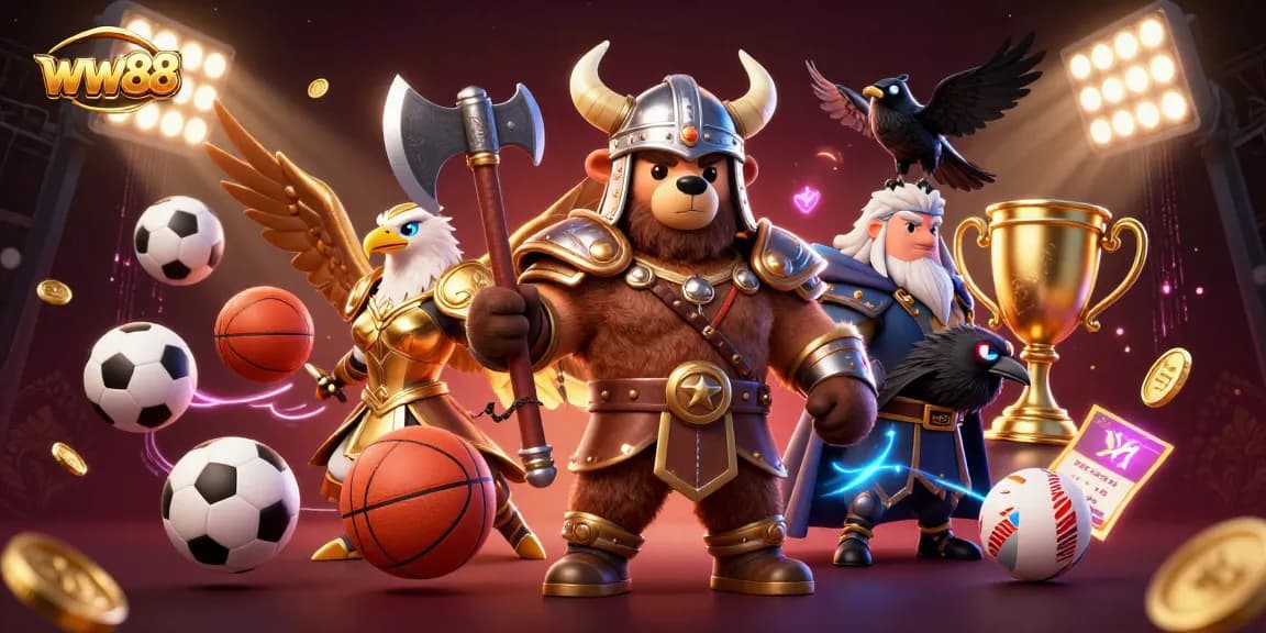 Experience the excitement of ww88 with dynamic sports elements and magical characters in a vibrant casino atmosphere.