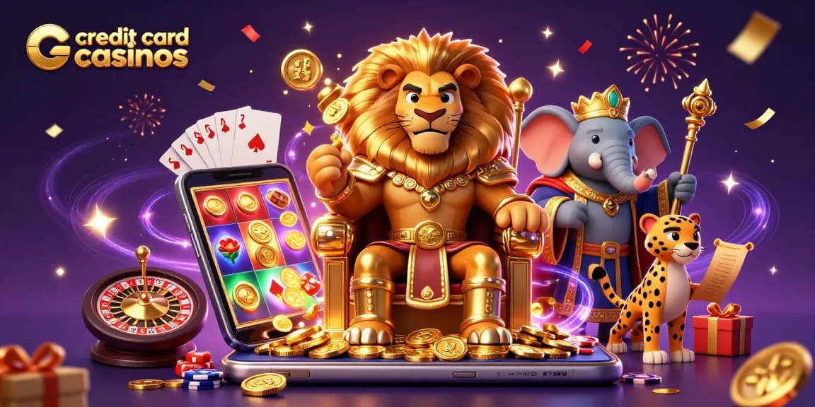 Experience the excitement of credit card casinos with vibrant gaming elements and lively characters.