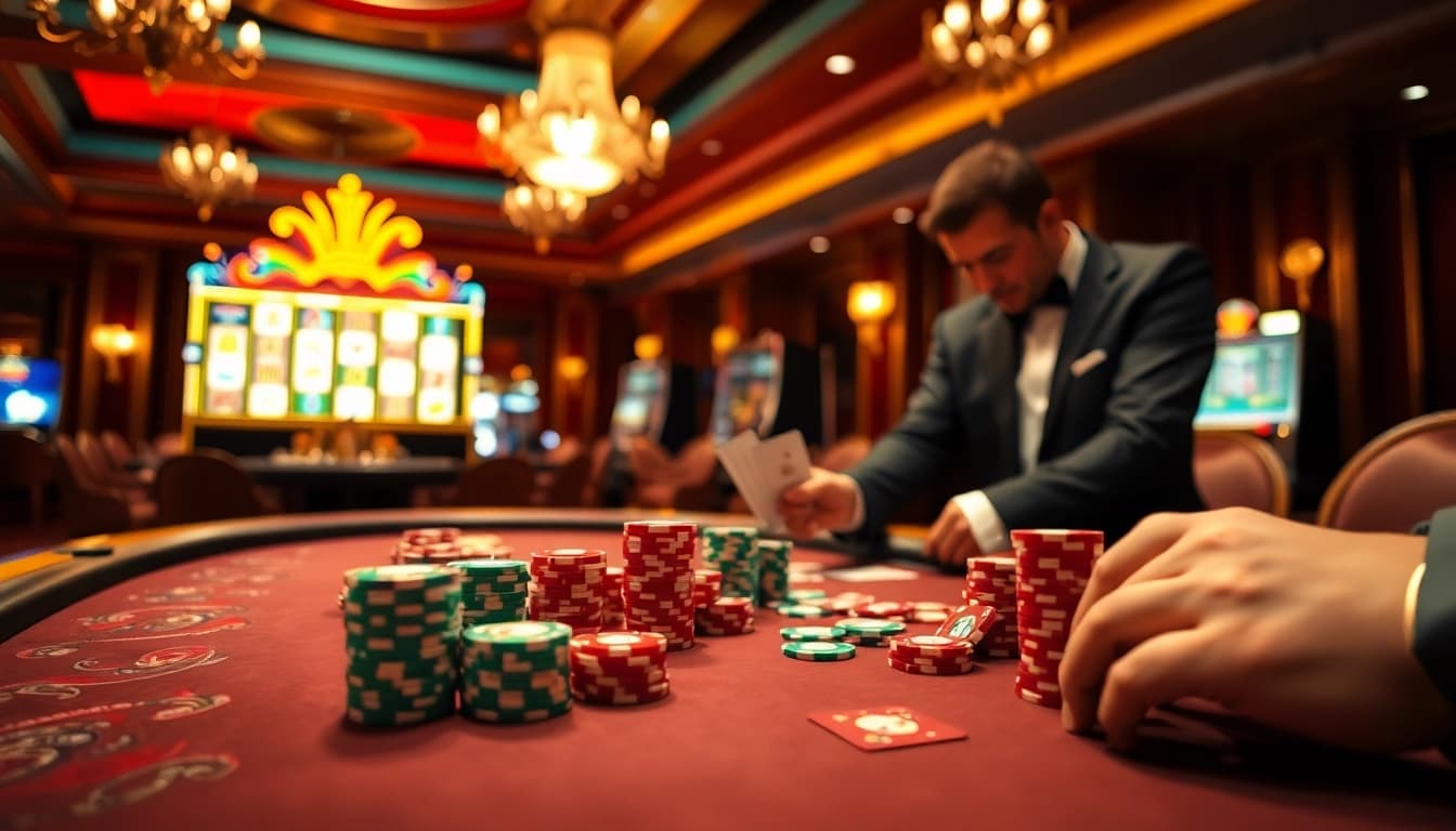 Experience the thrill of gaming at tr88's luxurious casino with vibrant tables and lively atmosphere.