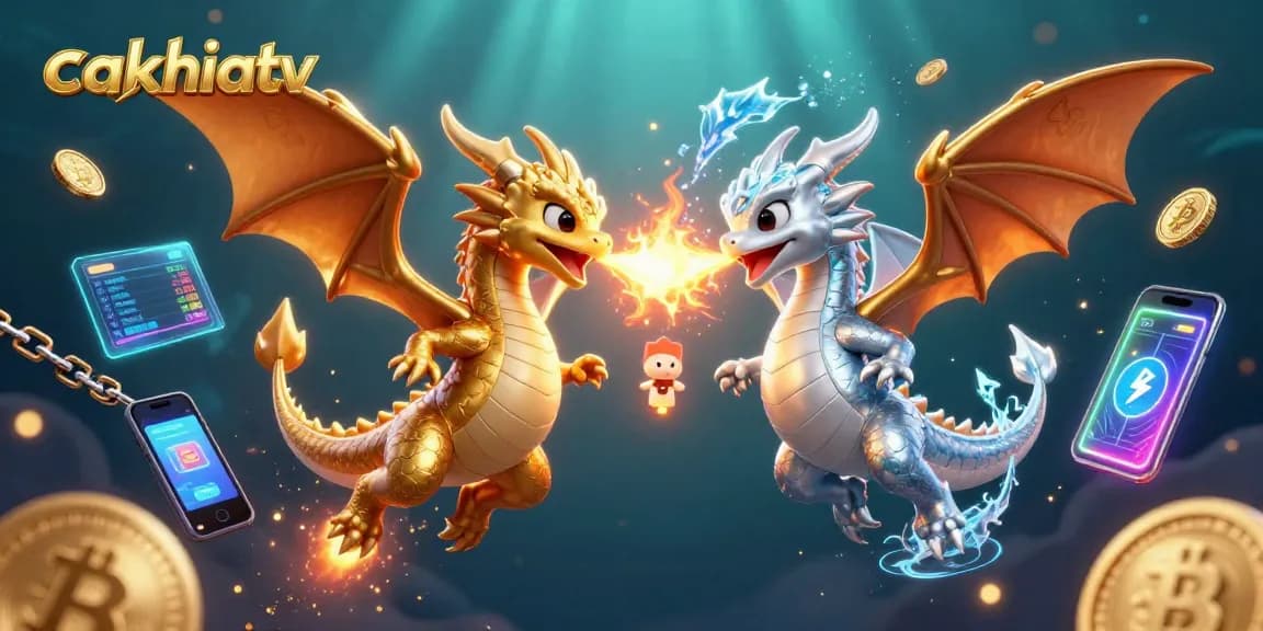 CakhiaTV showcases vibrant 3D dragons battling, complemented by crypto elements for a unique gambling experience.