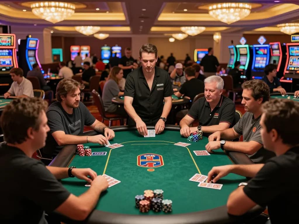 Engaged players making bets at an exciting poker game, showcasing ok365 as a lively casino destination.