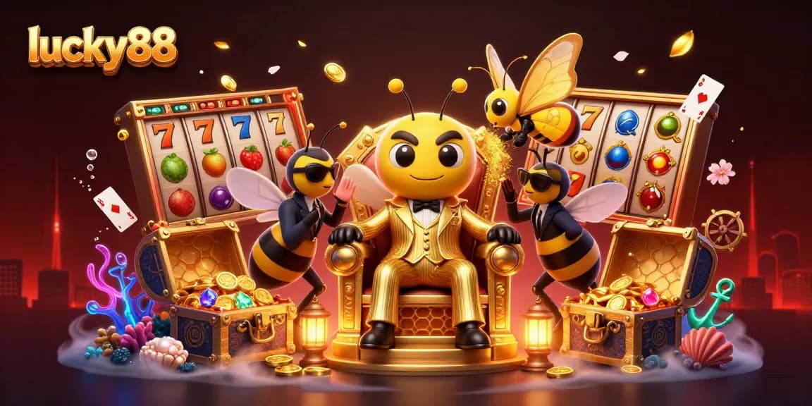 Engage with the lucky88 slot game in a vibrant, exciting 3D scene filled with animated symbols and characters.