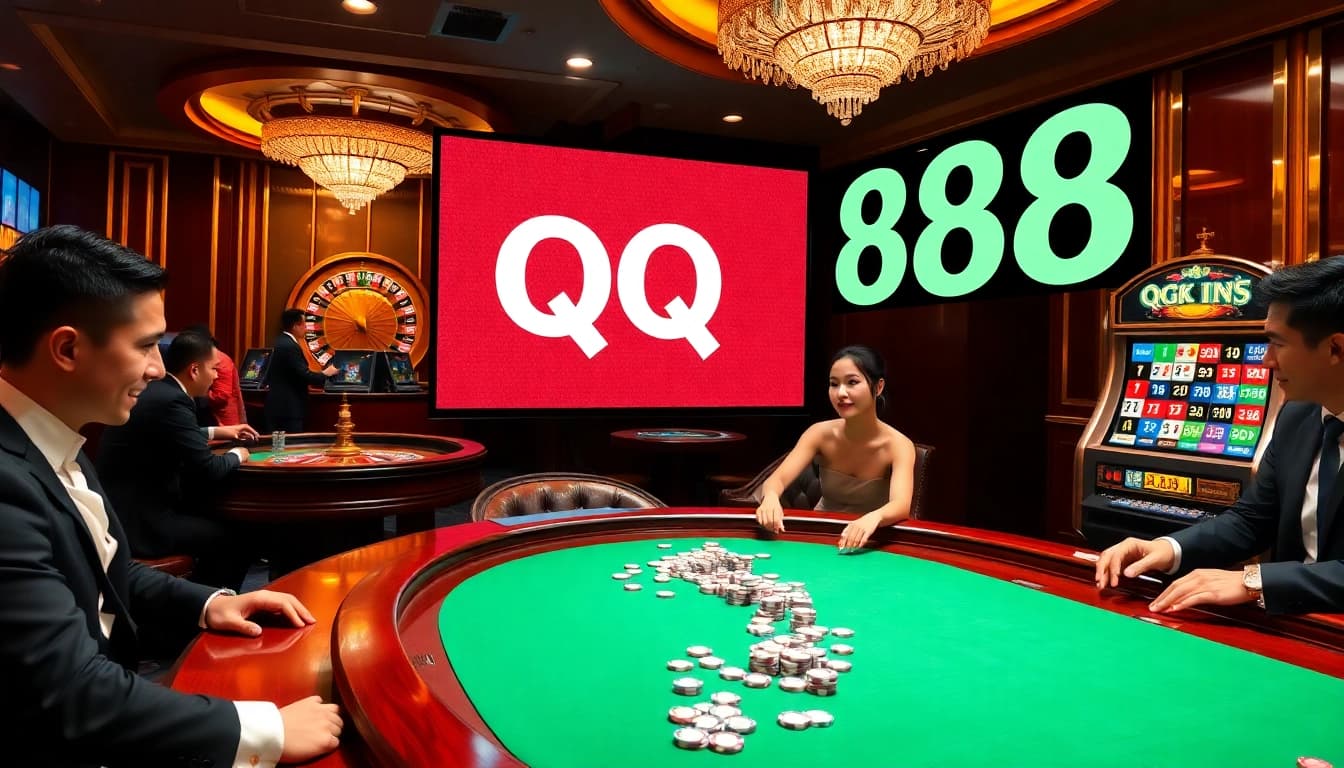 Experience thrilling casino action at QQ88 with poker tables and vivid slot machines.