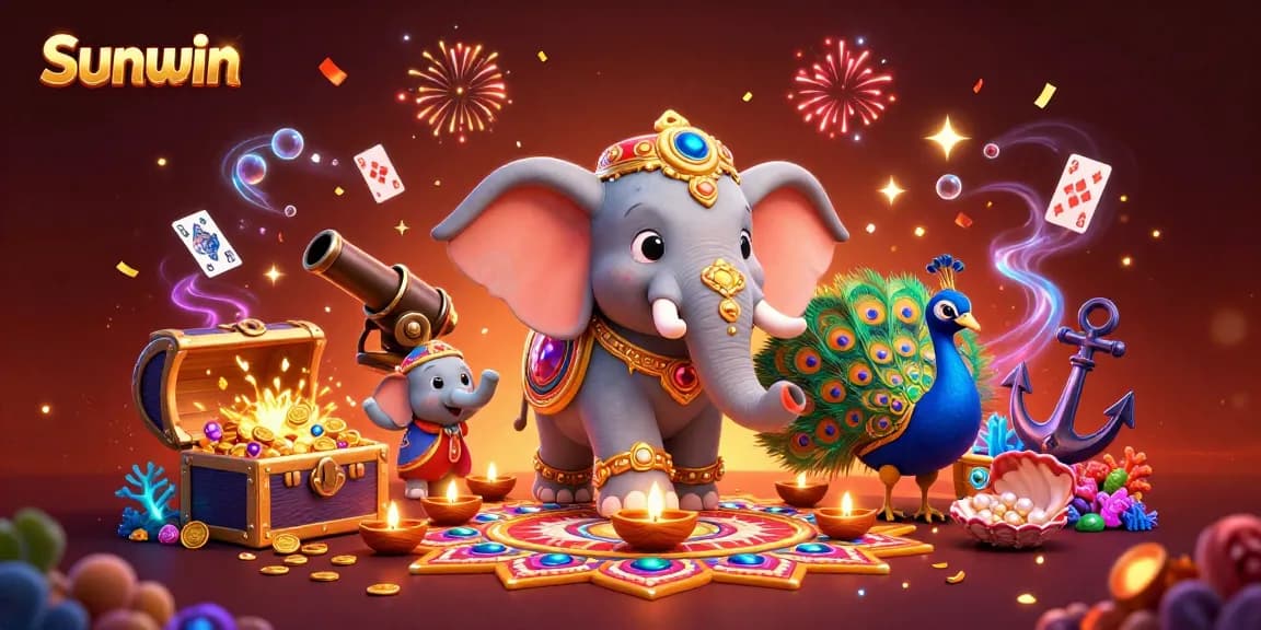Engage in exhilarating gameplay with Sunwin in a colorful, dynamic casino scene full of excitement.