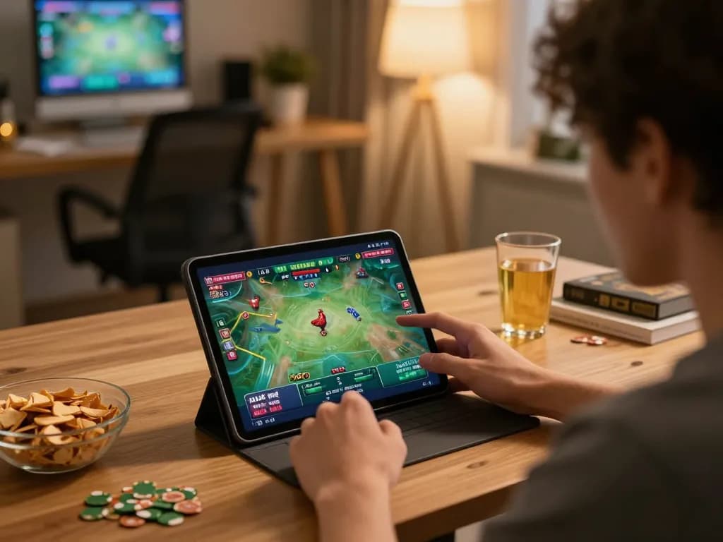 Watch Đá gà thomo live stream on tablet while enjoying a cozy home gaming atmosphere