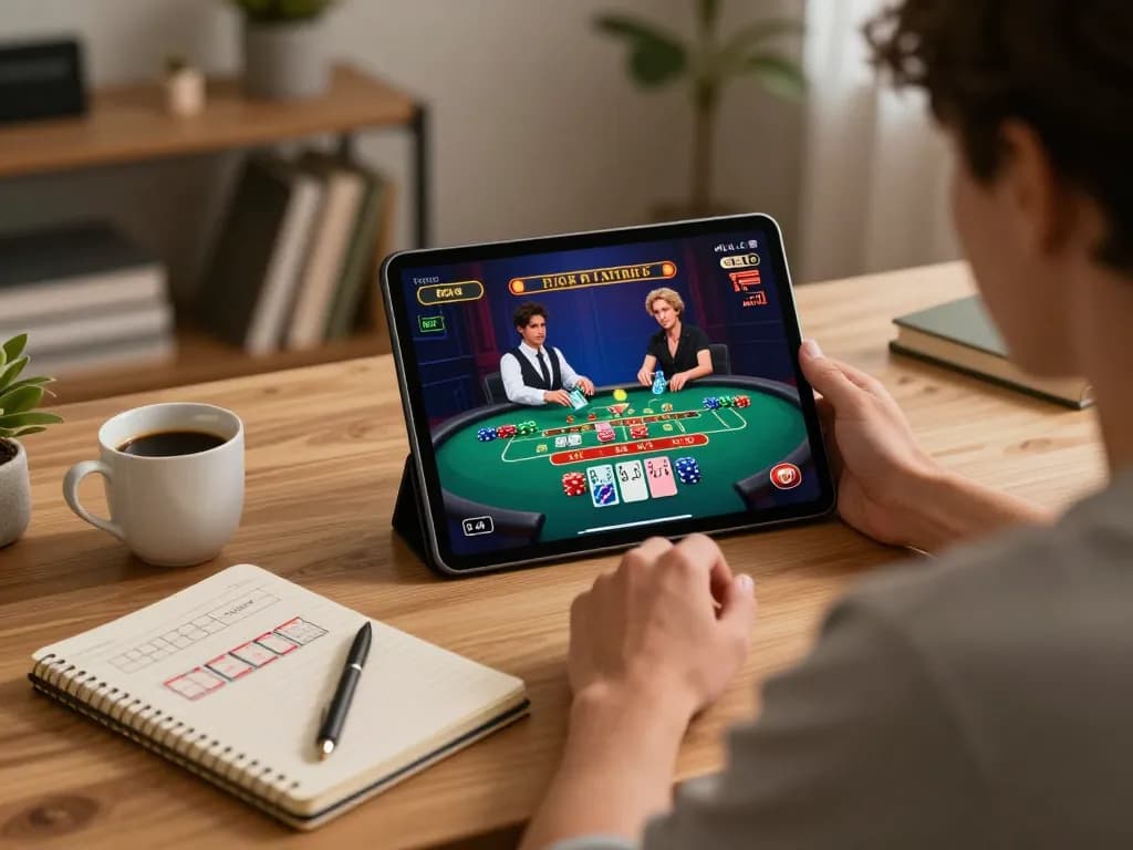Engage in live casino games using link vào mu88 on a tablet, showcasing an immersive online gambling experience.