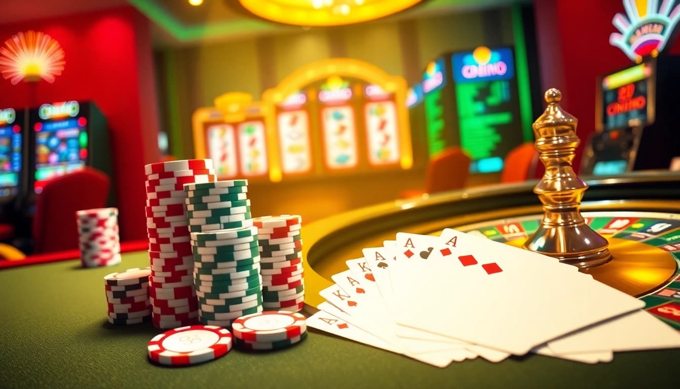 Experience the thrill of winning with King88 at an elegant casino table packed with excitement and vibrant lights.