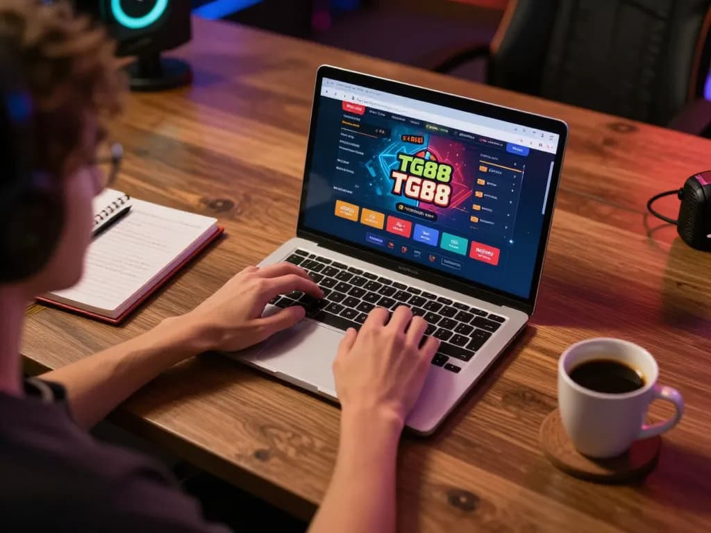 TG88 online gaming scene with a user engaged in strategic betting on their laptop.