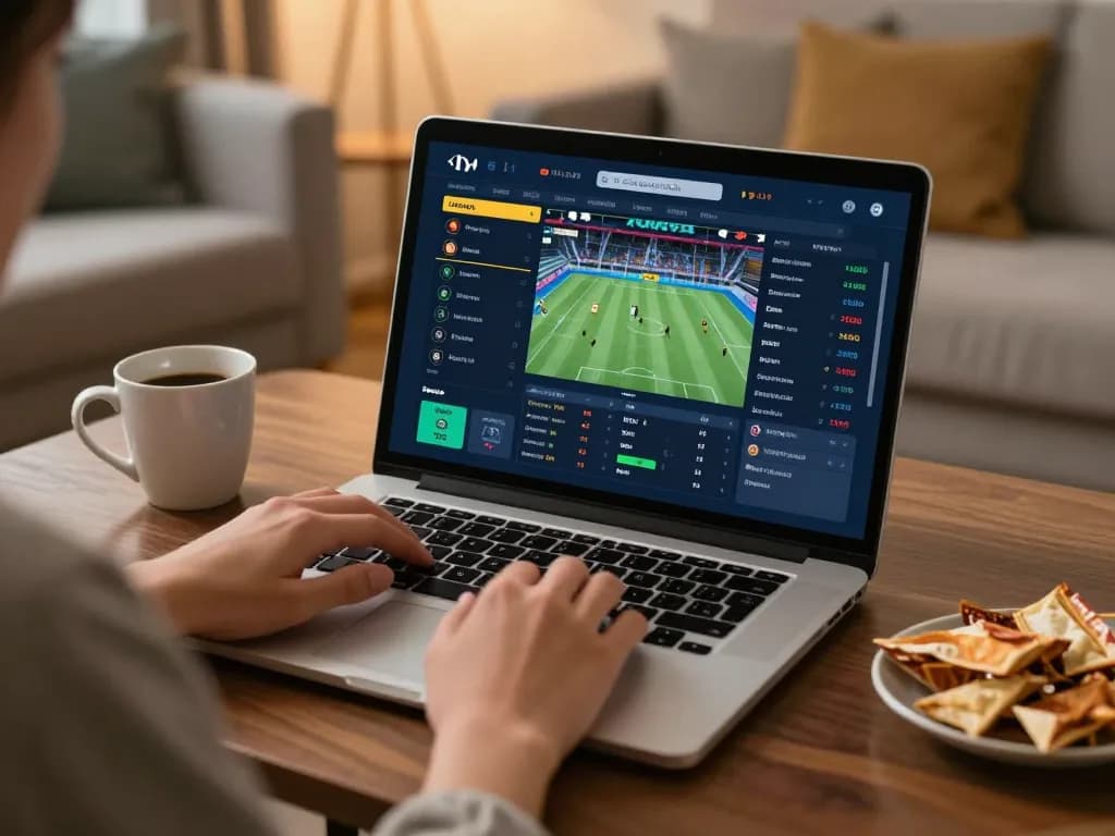Gamblers engaging with live sports betting on good88 in a cozy home setting
