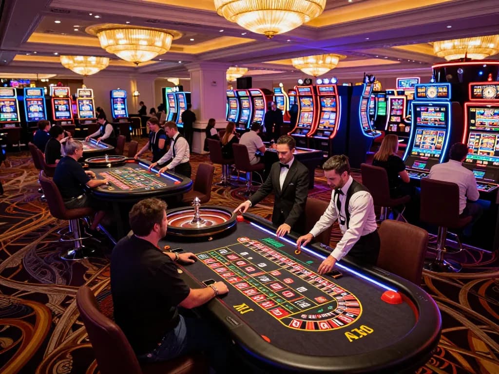 Players engaging at the RED88 roulette tables in a lively Las Vegas casino, showcasing excitement and strategy.