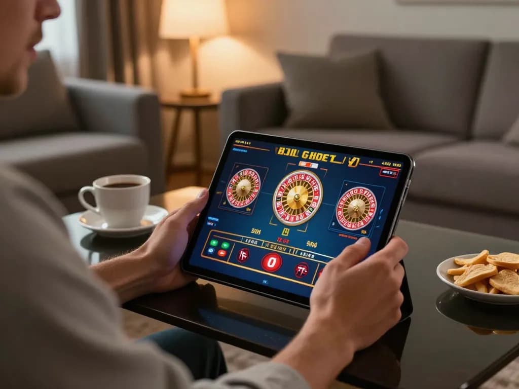 Player enjoying a strategic online gambling session at win678 using a tablet with engaging game graphics.