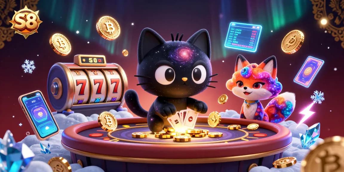 Players enjoy vibrant gaming with S8 at a cosmic casino table filled with digital glory.